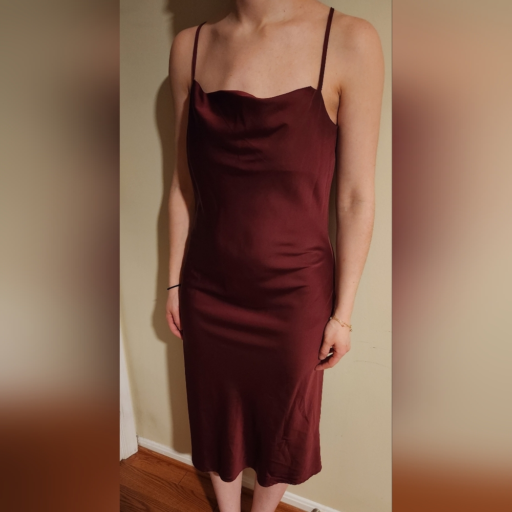 Hippie Rose Satin Slip Maxi Dress in Burgundy